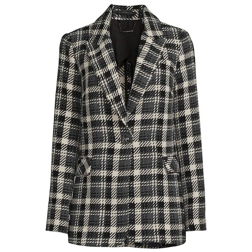 Elie Tahari Black & White Bouclé Wool Blend Blazer Size SP